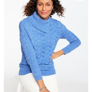 NEW Talbots Women's XS Basketweave Split Neck Sweater Marl Blue Cottage Casual